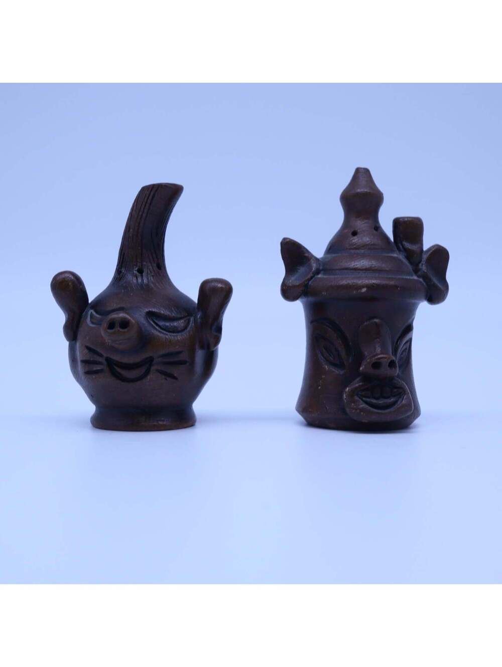 Studio Art Vintage Pottery Face Jug Salt Pepper Shakers Clay Grotesque Set